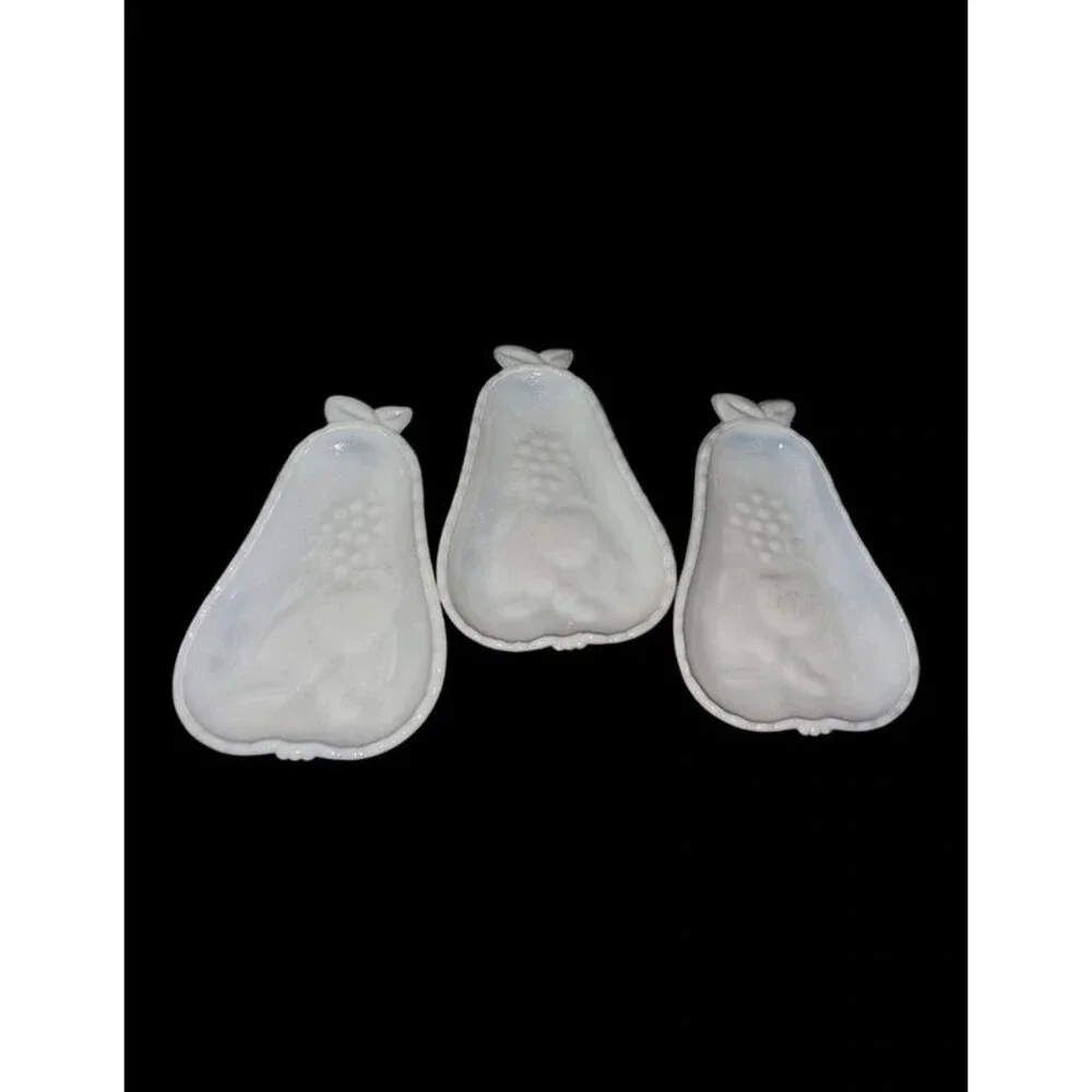 Vintage Hazel Atlas Milk Glass Pear Dishes Set of 3- 8
